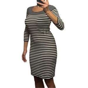 Calvin Klein Black and White Striped Long Sleeve Dress